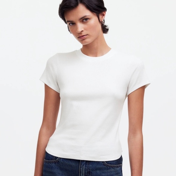 Madewell Tops - Madewell eyelet white (Re)generative Cotton Ribbed Crewneck Tee